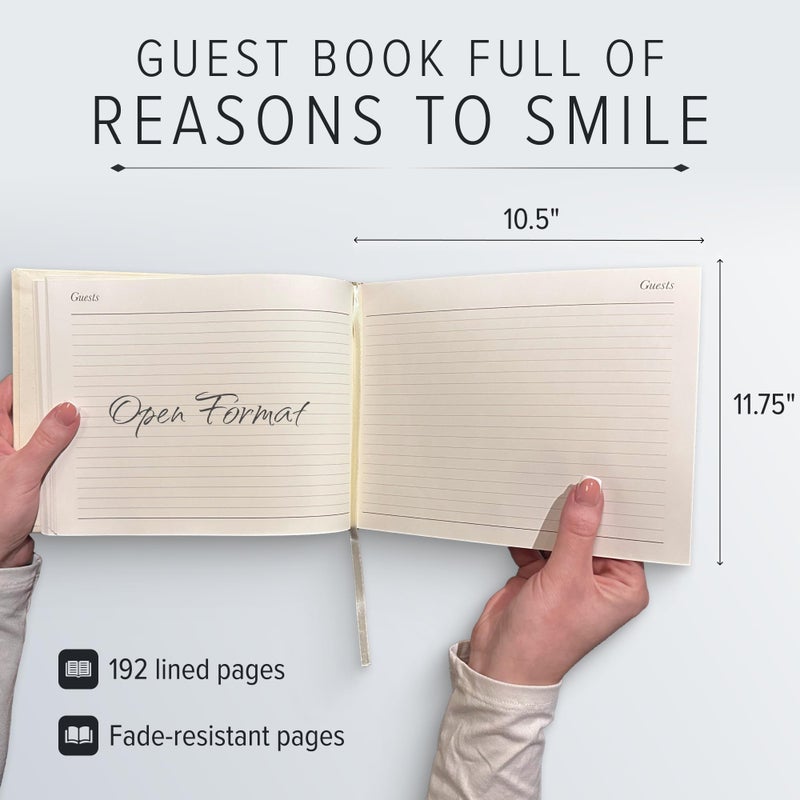 Gallery Leather Guest Book - Great for Wedding, Reception, Baby and Bridal Shower, Birthday Party and Vacation Home - 192 Lined Pages to Sign in, add Polaroid Photo - Hardcover 9x7" - Acadia Navy - Image 5